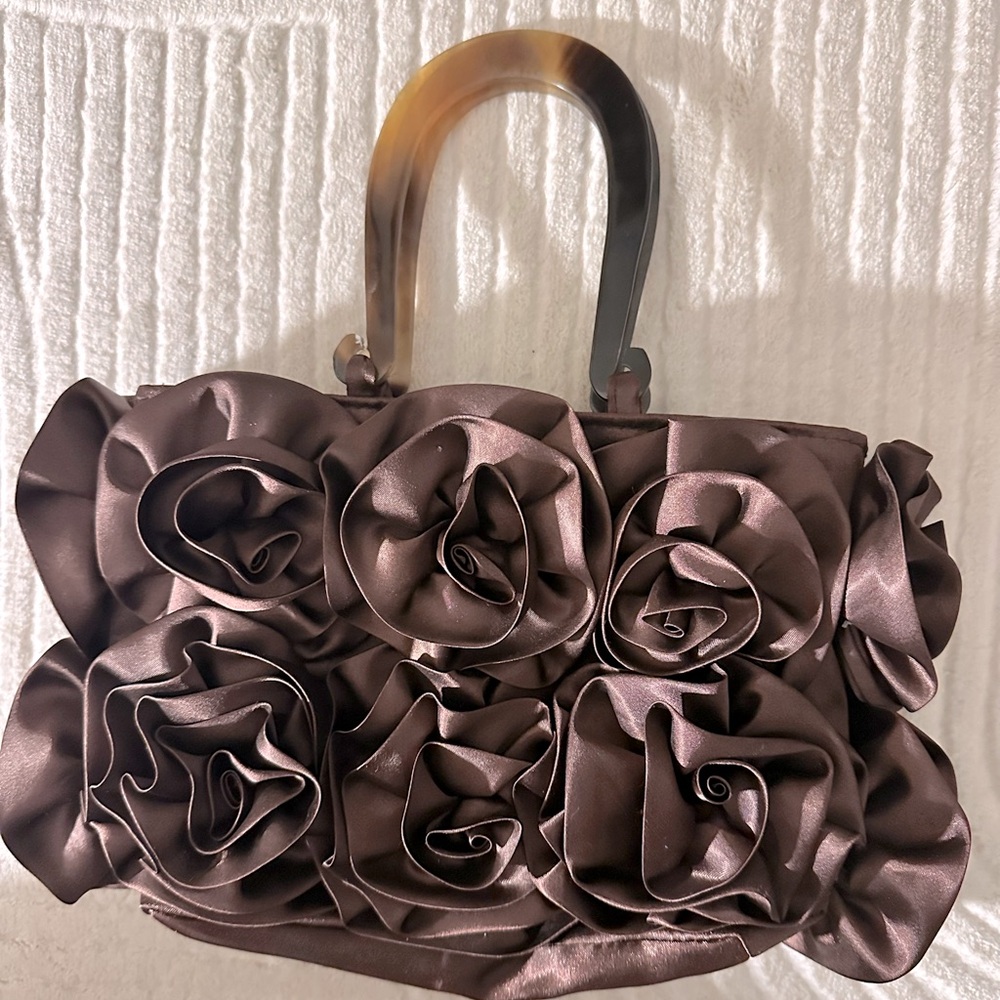 Brown silk rose purse.
